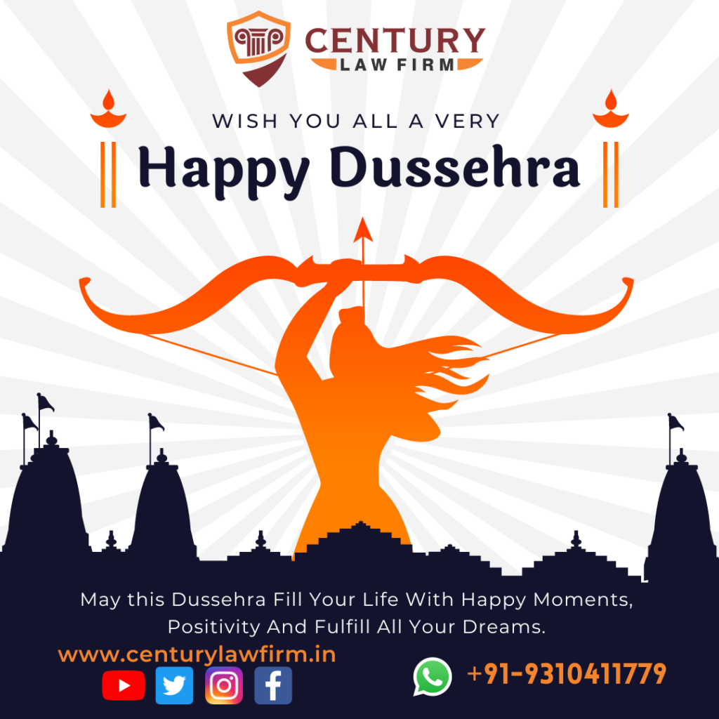 White Orange Modern Happy Dussehra Instagram Post Century Law Firm